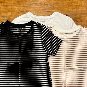 Set of Old Navy Bestee Tees - Striped Black, White, and Tan - Size M